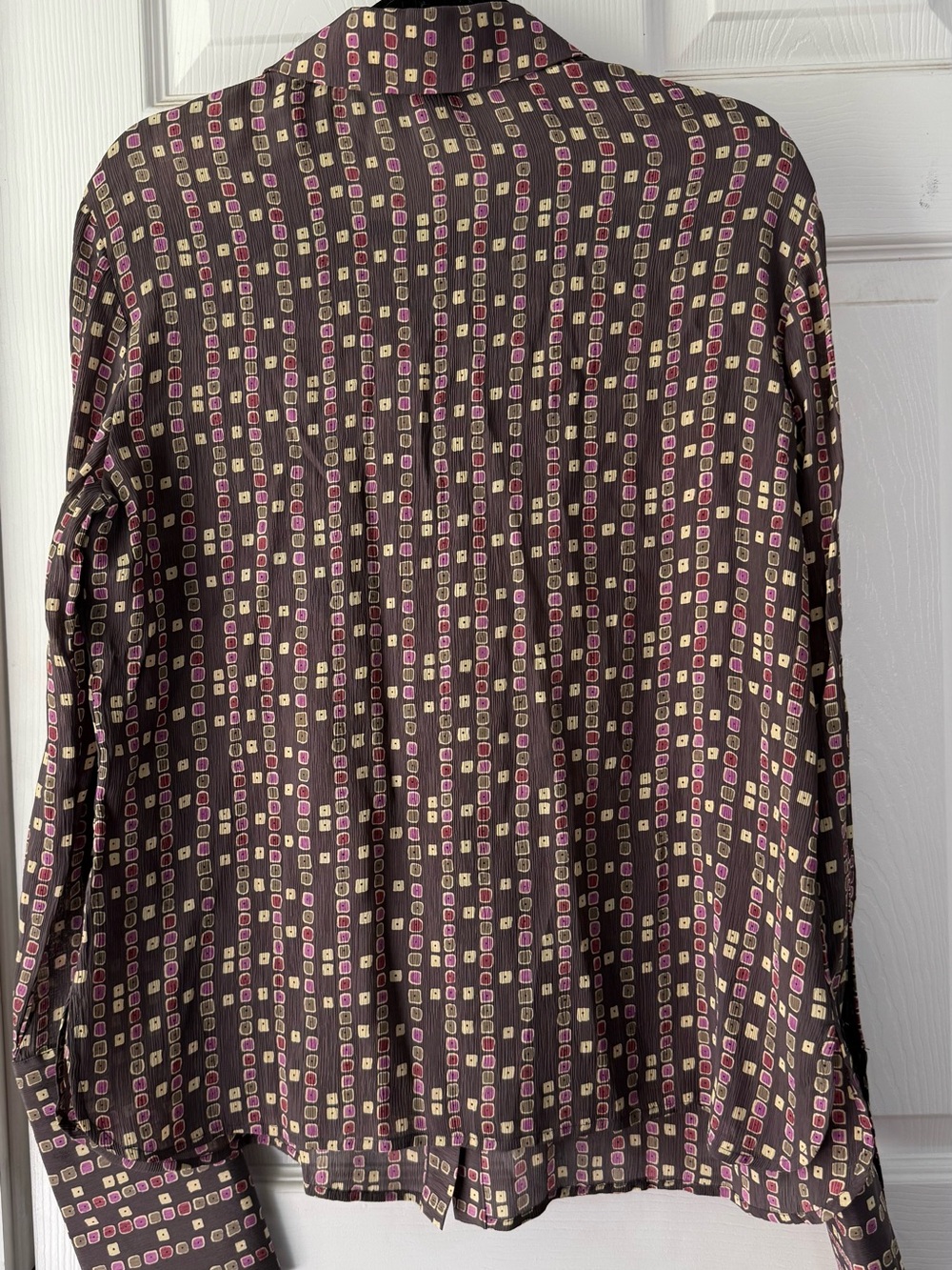 Vintage SILK St. John Sport Geometric Multi Square Long Sleeve Large quiet lux - Picture 7 of 10